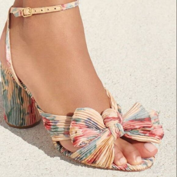 NWOB Loeffler Randall Camellia Floral Print Pleated Heels Sandals Shoes Size 9 - Picture 6 of 6